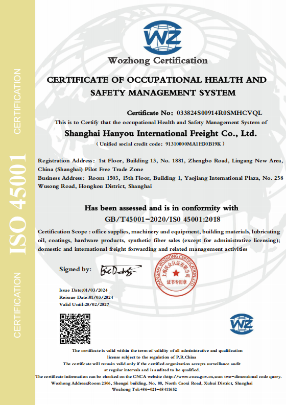 Occupational Health and Safety Management System Certification ISO45001